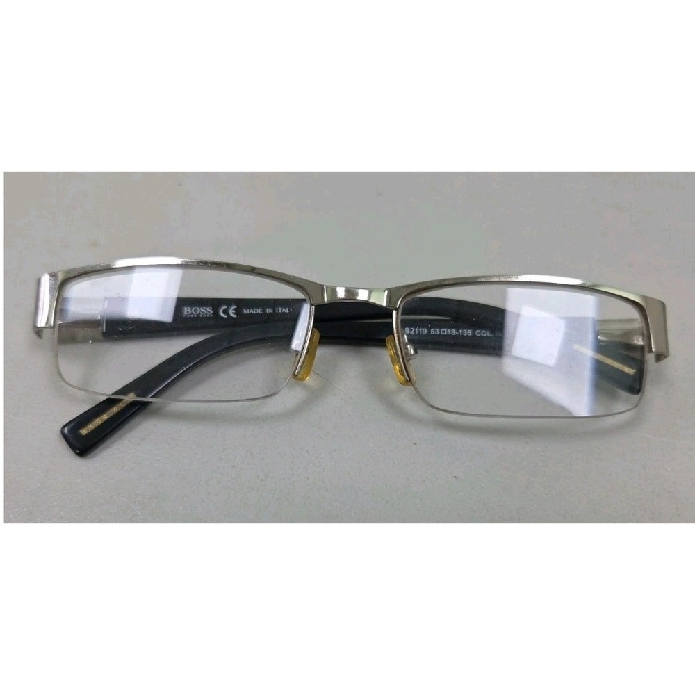 Hugo Boss B2119 Silver Black Rectangular Semi Rimless Eyeglasses 53-18-135